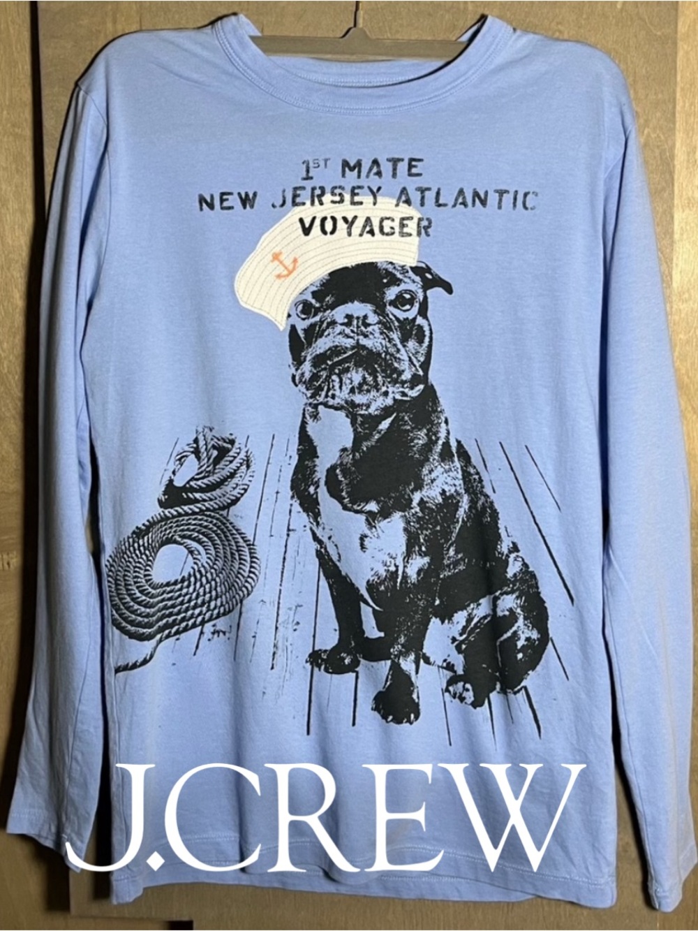 J. Crew Crewcuts Blue Long Sleeve Cotton Pug/French Bulldog Nautical T-shirt 12